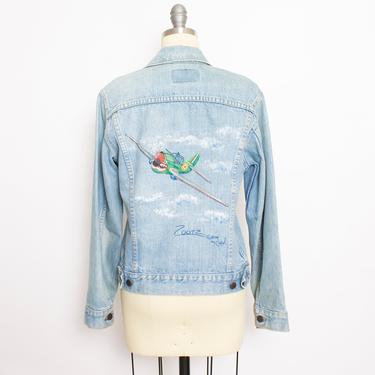 Vintage LEVI'S Denim Jacket 1970s Hand Painted Bomber 70s Small S 