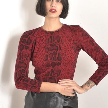 Vintage 1990s Top / 90s Gianfranco Ferre Snakeskin Sweater / Red ( S M ) 