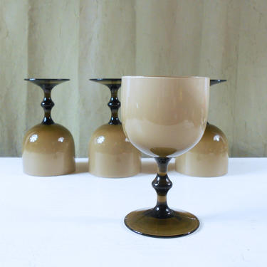 Set of 4 Carlo Moretti Cased Glass Wine Glasses / Goblets - Murano Glass from Italy 