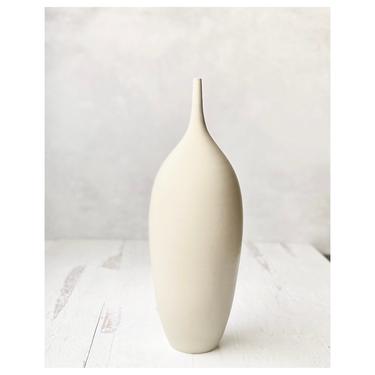 Large White Ceramic Teardrop Sculptural Bottle Vase by Sara Paloma Pottery - minimalist mid century clean white vase artisan handmade decor 