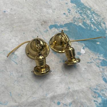Pair of Antique Brass Ceiling Mount Light Fixtures with UNO Shade Holders 