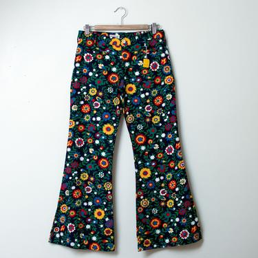 1960s Floral Print Bell Bottoms / 60s NOS Pants 