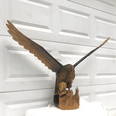 Rustic Vintage Hand Carved Eagle Statue 