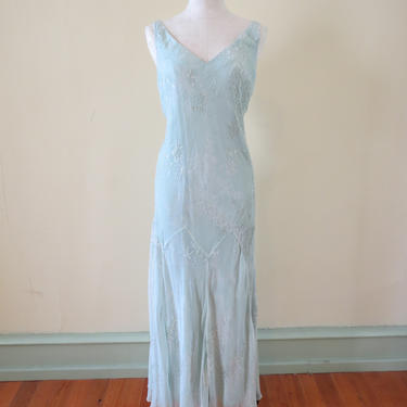 Vintage 1990's Mint Beaded Gown 1930s Inspired Mint Gown Floral Gown 