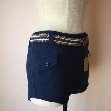 DEADSTOCK 1930s 40s Cotton Wool Blend Knit Swim Shorts Men's Belted Swim Trunks 