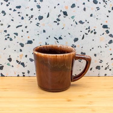 Vintage 1970s Pottery Mug - Brown Drip Glaze Oven Proof Stoneware Coffee Mug with Ring Handle 