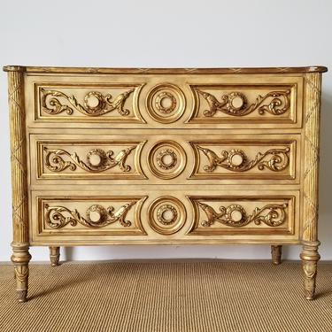 1980s Maitland Smith Hollywood Regency Style Gold Ornate Chest. 
