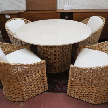 Vintage 5pc. Wicker dining set with marble top