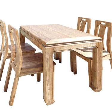 Oriental Light Wood Rectangular  Dining Table 4 Chairs Set cs1555E 
