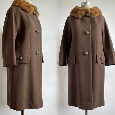 Beautiful Brown Wool Coat 1960's with Mink Collar 