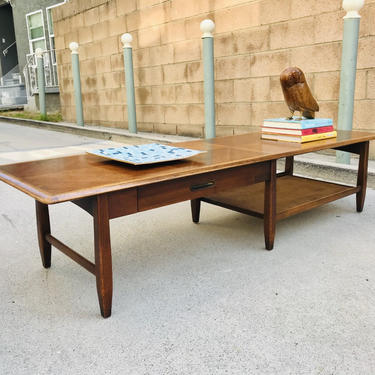 MID CENTURY MODERN Rectangular Surfboard Coffee Table with Drawer 