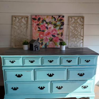 Blue Dresser with Grey Distressed Top