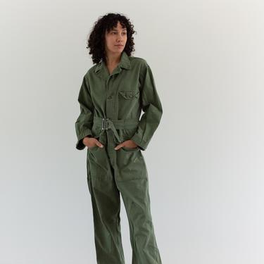 Vintage Green Herringbone Twill Belted Coverall | Painter Army Jumpsuit Flight Suit | Studio Boilersuit | GC005 