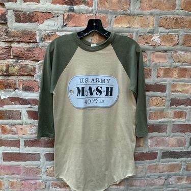 Vintage 80s MASH T-Shirt Size Large Baseball Raglan 2 tone  TV show  Korean War Military Army Suicide is Painless USA 1981 
