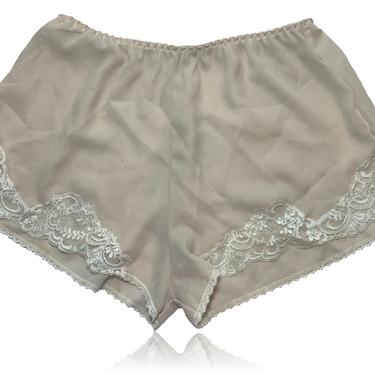 Cream Beige Chiffon Lace Shorts / Semi-transparent Pajama Shorts // High Waisted Lingerie Shorts // Size Large 