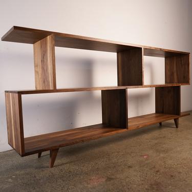 Offstack 3-tier Bookcase, 75&quot; W, Modern Shelf Console, Offset Shelf (Shown in Walnut) 