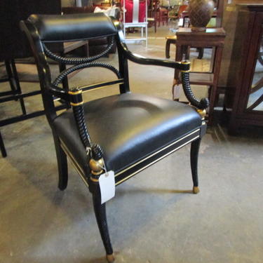 MAITLAND SMITH BLACK ARM CHAIR WITH GOLD DETAIL AND LEATHER SEAT