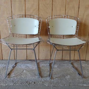 Vintage Chrome Harry Bertoia Side Chairs w Leather Cushions - Set of 2 