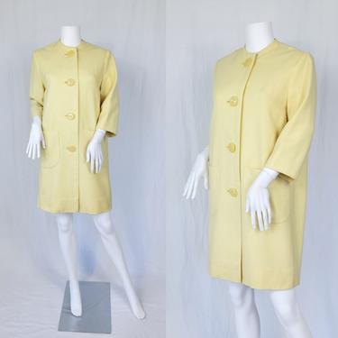 1960's Butter Cream Yellow Wool MOD Coat Large Pockets I Sz Med 