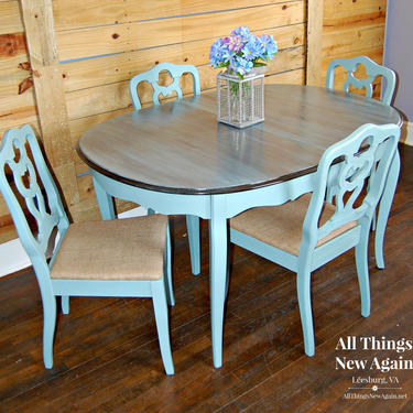 Dining Table and Chairs | Dining Set | Vintage Duck Egg Blue | Kitchen Table and Chairs | French Country Table and Chairs 