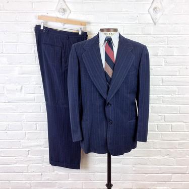 Size 40/42, 36x30 Vintage 1940s 2pc Navy Striped Suit 
