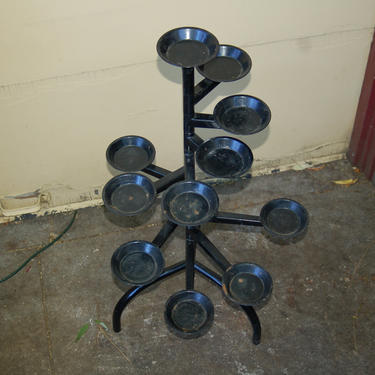 Vtg Wrought Iron Hollow Tube Swing / Swivel 11 Arm Rotating Plant Stand ~ Cactus ~ Herb ~ African Violet ~ Posey  ~ Unusual Christmas Tree? 