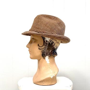 Vintage 1960s 1970s Stetson Brown Wool Tweed Trilby Hat, 60s 70s Herringbone Stingy Brim Fedora, US Size 7 1/4 