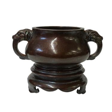 Chinese Oriental Brown Finish Metal Incense Burner Holder Display Accent ws1579E 