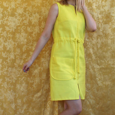 Vintage Saks Fifth Avenue Bright Yellow Textured Tie Waist Women's Size XS 