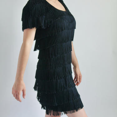 1980's Does Twenties Black Flapper Dress fits S - M 