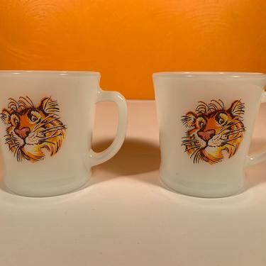 Pair of Fire King Esso Tiger D-handle Mugs 