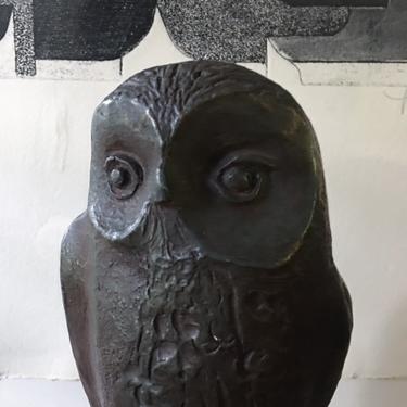 Rare 1965 Sculpture Owl monumental vintage mid century verdigris bronze styling 