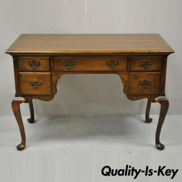 Antique English Queen Anne Style Mahogany Kneehole Writing Desk with 5 Drawers