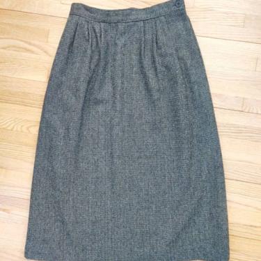 Vintage Black and White Wool Skirt // High Waisted Pencil Skirt with Pockets 