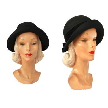 1990s Laura Ashley Black Wool Cloche Hat - Vintage Laura Ashley Hat - 90s Black Hat - Vintage Black Cloche Hat - Flip Brim Cloche Hat 