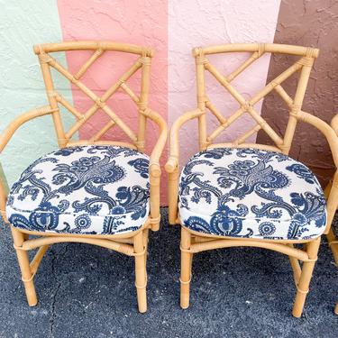 Pair of Ficks Reed Rattan Chippendale Arm Chairs