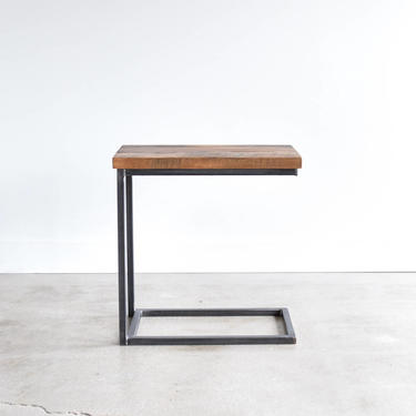 C Table made from Reclaimed Wood / Industrial End Table with Metal C-Base 