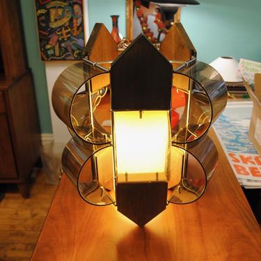 1960’s Smokey Lucite and Wood Hanging Swag Lamp