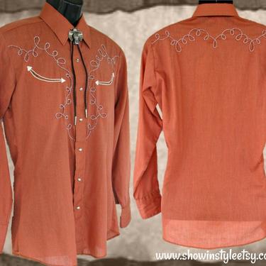 Unbranded Vintage Western Men's Cowboy Shirt, Rodeo Shirt, Square Dance Shirt, Embroidered Rope Designs, Approx. Small (see meas. photo) 