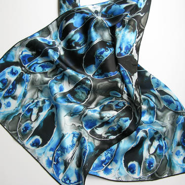 Blue Brain Scan -  Silk Charmeuse Scarf - neuroscience scarf 