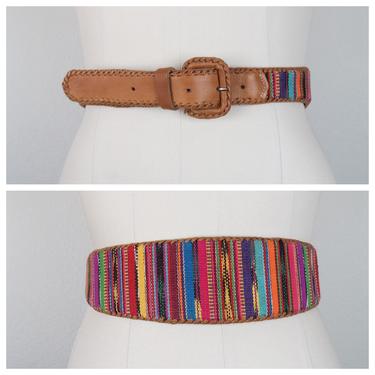 Vintage leather belt, Land's End, Guatemalan, size 32, large, boho, western 