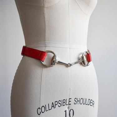 Vintage Red Leather Belt with Silver Buckle 