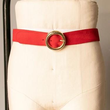 1980s Belt Red Suede Leather Cinch Waist M 