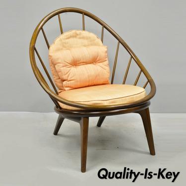 IB Kofod Larsen Selig Danish Modern Walnut Peacock Hoop Spindle Lounge Chair