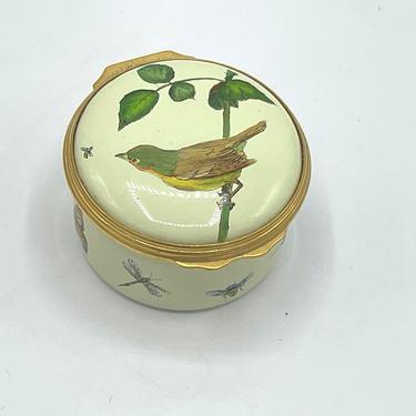 Halcyon Days English Enamels  Bird with Nest Inscribed Signed  Trinket Box- Rare Find 