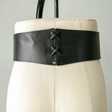 1980s does 50s Belt Black Leather Cinch Corset M 
