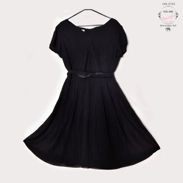 PLUS SIZED black Vintage Evening Dress, Chiffon Cocktail Party Dress 1950's, 1960's, Fit &amp; Flare, Size Large 