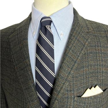 Vintage 1960s 100% WOOL TWEED 3 Roll 2 Blazer ~ size 40 R ~ jacket / sack sport coat ~ Preppy / Ivy League / Trad ~ Plaid 