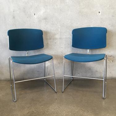 Pair of Chrome &amp; Upholstered Seat Steelcase Chairs