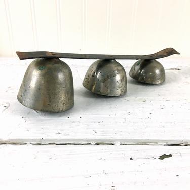 Sleigh bells on a metal strip - 3 graduated bells - 1940s vintage 